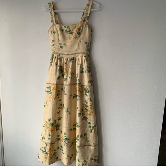 NWT Reformation Everett Linen Tiered Midi Maxi Dress Radiance Yellow Floral - Picture 5 of 9
